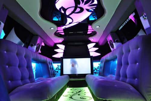 Flat Screen TV and Leather Seating on Limo
