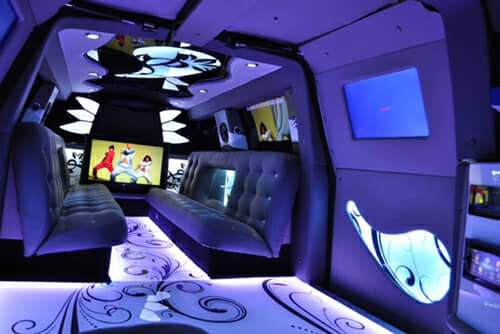 Inside a Navigator Limousine with purple Lighting