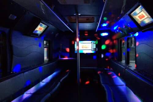 Colorful Lighting on a 24 Passenger party bus